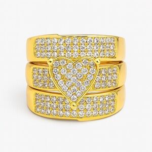 3 Stack Ring Set - Gold Crystal Heart